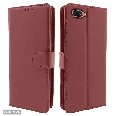 Balkans Oppo A3S / Realme C1 Flip Case Leather Finish | Inside TPU with Card Pockets | Wallet Stand and Shock Proof | Magnetic Closing | Complete Protection Flip Cover for Oppo A3S / Realme C1 (Brown)-thumb0