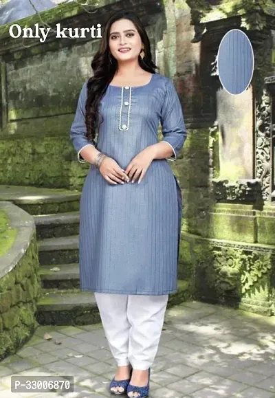 Stylish Grey Cotton Striped Kurta For Women-thumb0