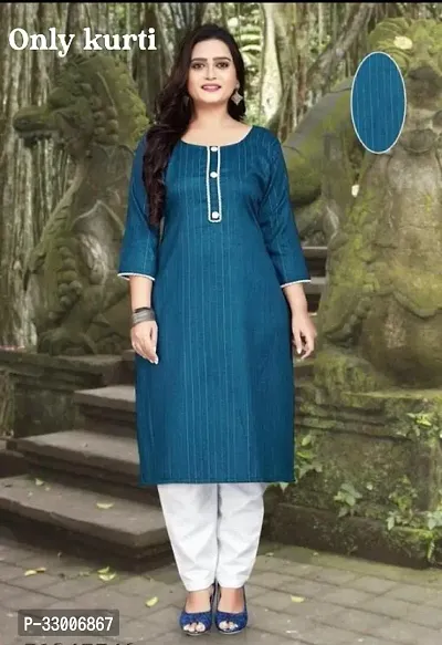 Stylish Blue Cotton Striped Kurta For Women-thumb0