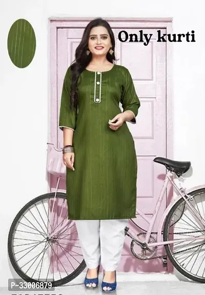 Stylish Green Cotton Striped Kurta For Women-thumb0