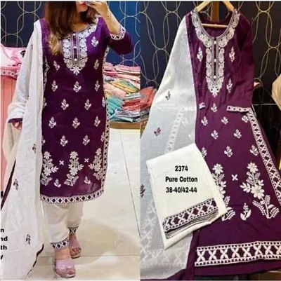 Fancy Rayon Embroidered Kurta with Bottom and Dupatta Set