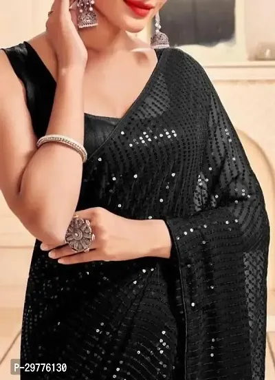 Stylish Black Georgette Embellished Saree With Blouse Piece For Women-thumb3