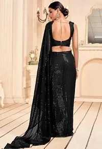 Stylish Black Georgette Embellished Saree With Blouse Piece For Women-thumb1