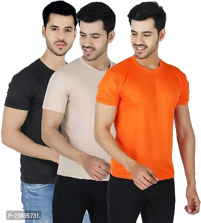 Stylish Multicoloured Polyester Solid Round Neck Tees For Men Pack Of 3