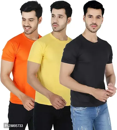 Stylish Multicoloured Polyester Solid Round Neck Tees For Men Pack Of 3