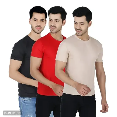 Stylish Polyester Solid Round Neck Tees for Men Pack of 3