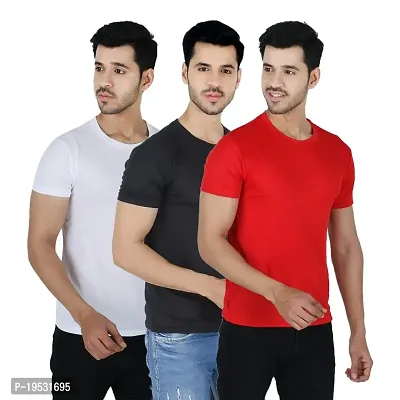 Stylish Polyester Solid Round Neck Tees for Men Pack of 3-thumb0