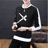 Reliable Black Cotton Self Pattern Round Neck Tees For Men-thumb3