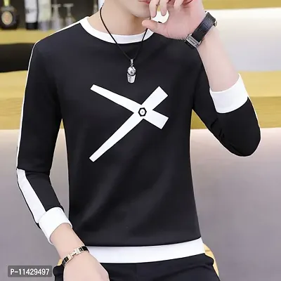 Reliable Black Cotton Self Pattern Round Neck Tees For Men-thumb3