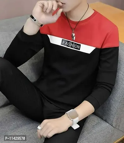 Reliable Red Cotton Self Pattern Round Neck Tees For Men-thumb0