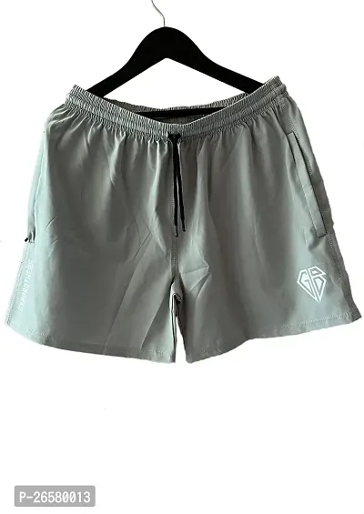 Stylish Grey Polyester Solid Shorts For Men