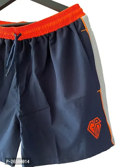 Stylish Navy Blue Polyester Solid Shorts For Men