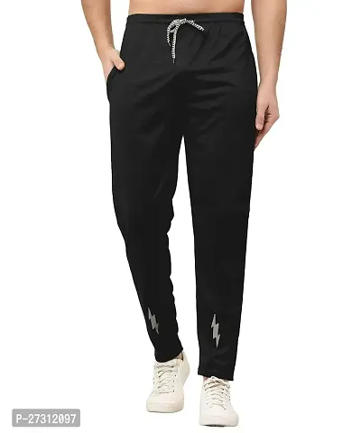 Stylish Black Lycra Spandex Solid Regular Track Pants For Men-thumb0