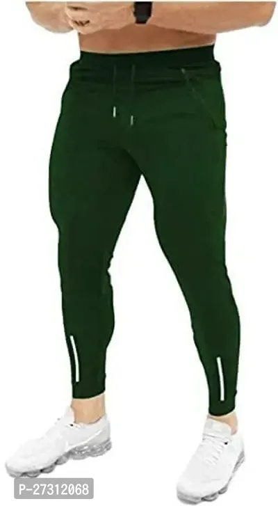 Stylish Green Lycra Spandex Solid Regular Track Pants For Men-thumb0