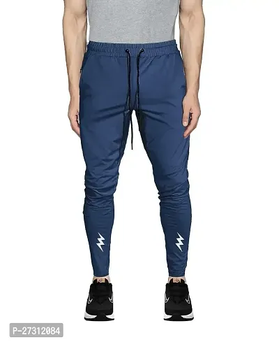 Stylish Blue Lycra Spandex Solid Regular Track Pants For Men-thumb0