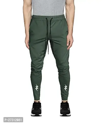 Stylish Green Lycra Spandex Solid Regular Track Pants For Men