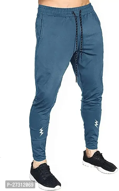 Stylish Blue Lycra Spandex Solid Regular Track Pants For Men