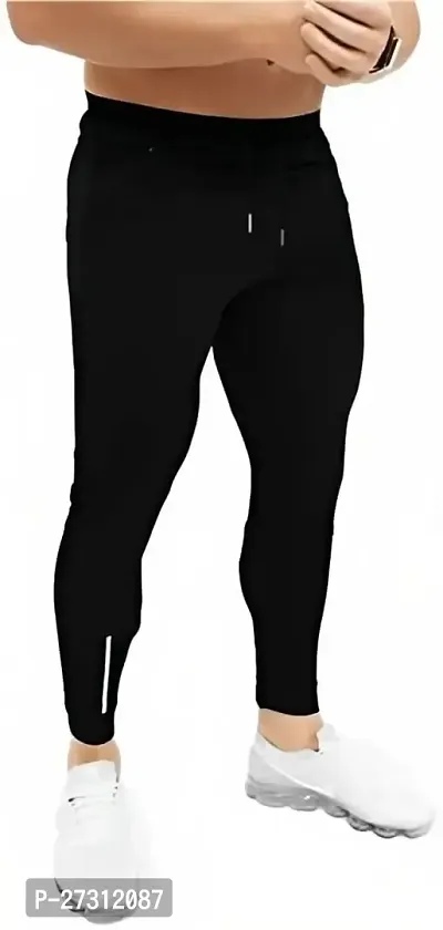 Stylish Black Lycra Spandex Solid Regular Track Pants For Men-thumb0