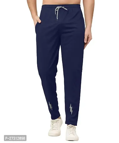 Stylish Navy Blue Lycra Spandex Solid Regular Track Pants For Men