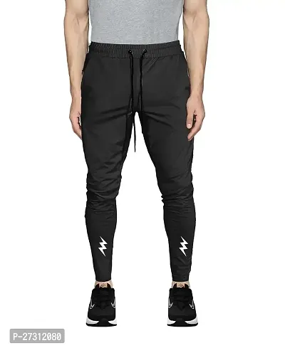 Stylish Black Lycra Spandex Solid Regular Track Pants For Men