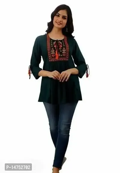 CULTURA INDIA Women Casual Embroidered top (X-Large, Dark Green)-thumb1