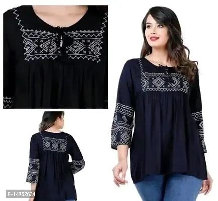 CULTURA INDIA Women Embroidered Casual TOP (Large, Black)-thumb0