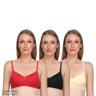 Liigne Women Padded Bra - Made of Pure Cotton Full Coverage Non Wired Seamless Pushup Soft Cup for T-Shirt Saree Dress Sports Garment for Daily Use Everyday in Red Black Cream Color-thumb0