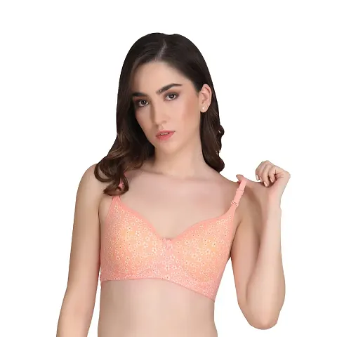 Liigne Women Printed Padded Bra - Made of Pure Cotton Full Coverage Non Wired Seamless Pushup Soft Cup for T-Shirt Saree Dress and for Everyday