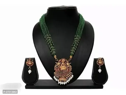 Stylish Green Alloy Necklace With Earrings Jewellery Set For Women