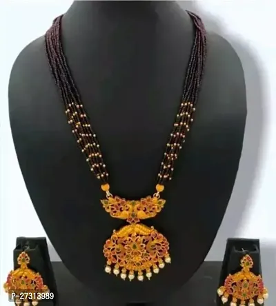 Stylish Golden Alloy Necklace With Earrings Jewellery Set For Women