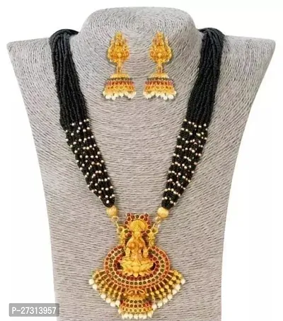 Stylish Black Alloy Necklace With Earrings Jewellery Set For Women