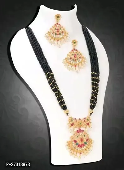 Stylish Golden Alloy Necklace With Earrings Jewellery Set For Women