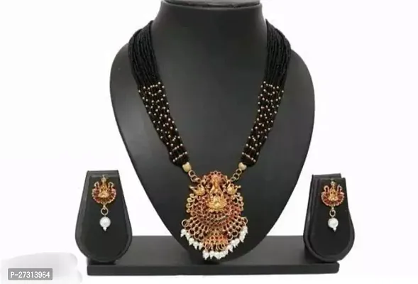 Stylish Black Alloy Necklace With Earrings Jewellery Set For Women