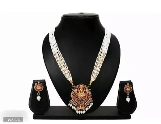 Stylish White Alloy Necklace With Earrings Jewellery Set For Women