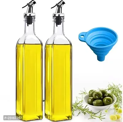 Oil And Vinegar Dispenser Bottle For Kitchen Glass Oil Bottle For Kitchen Oil Container Oil Pourer With Funnel 2Pc Oil Bottle 1 Pc Funnel-Pack Of 3-thumb0