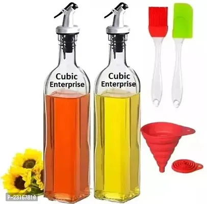 500 Ml Cooking Oil Dispenser Set Of 2 Spice Jar Set Of 2 With Oil Brush And Spatula Combo Multicolor-Pack Of 6