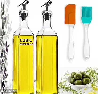 Oil And Vinegar Dispenser Bottle For Kitchen Glass Oil Bottle For Kitchen Oil Container Oil Pourer With Brush 2Pc Oil Bottle 1 Pc Brush-Pack Of 4-thumb0