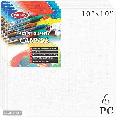 variety 10 x 10 CANVAS BOARD Cotton Medium Grain Board Canvas  Set of 4   PURE WHITE-thumb0