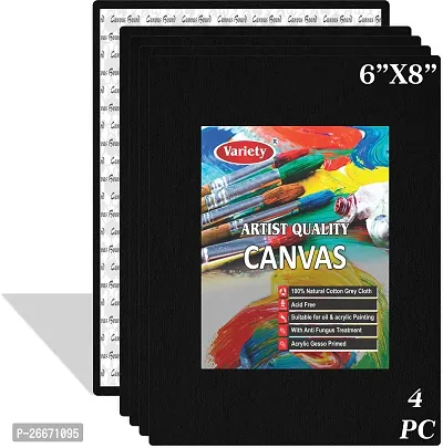 variety 6 x 8 BLACK CANVAS BOARD Cotton Medium Grain Board Canvas  Set of 4   Black