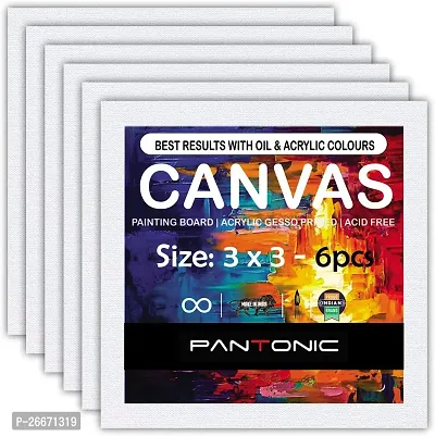 PANTONIC 3 x 3 Artists CANVAS BOARD TRIPLE LAYER PRIMED Cotton Medium Grain Board Canvas, Primed Canvas Board  Set of 6   White