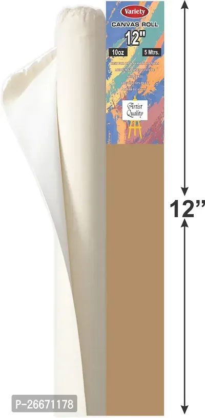 variety 12  x 5 MTR ROLL CANVAS Cotton Medium Grain Canvas Roll  Set of 1   PURE WHITE-thumb0