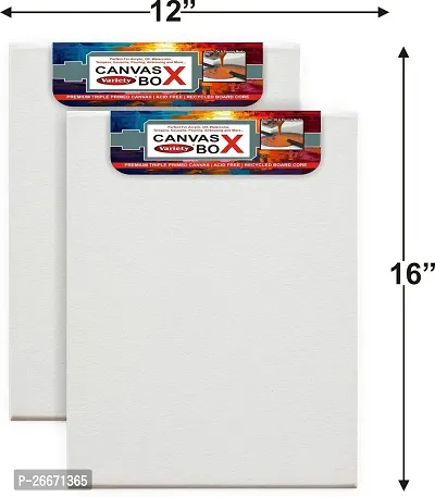 Variety Canvas 12 x 16 Pre Box Canvas Artist Grade Pack of 2 Cotton Medium Grain Board Canvas, Pre Stretched Canvas  Set of 2   White-thumb2