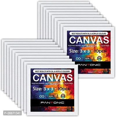 PANTONIC 3 x 3 Artists CANVAS BOARD TRIPLE LAYER PRIMED Cotton Medium Grain Board Canvas, Primed Canvas Board  Set of 20   White