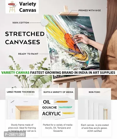 variety 9 x 12 PRE STRETCHED CANVAS ARTIST QUALITY TRIPLE LAYER Cotton Medium Grain Stretched Canvas Board, Board Canvas, Canvas Pad, Pre Stretched Canvas  Set of 1   PURE WHITE-thumb3