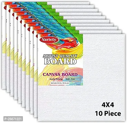 variety 4 x 4 White Canvas Board 7oz Primed Artist Grade Combo Cotton Medium Grain Board Canvas  Set of 10   PURE WHITE-thumb2