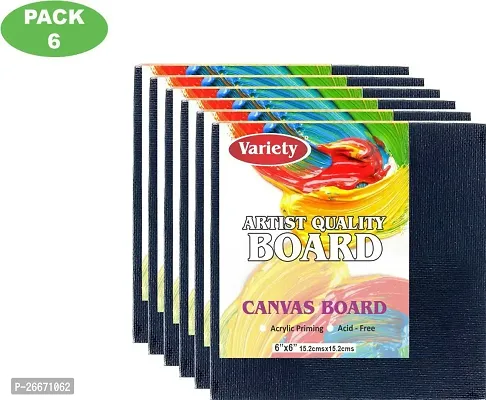 variety 6 x 6 BLK CANVAS BOARD Cotton Medium Grain Board Canvas  Set of 6   Black-thumb2