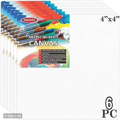 variety 4 x 4 CANVAS BOARD Cotton Medium Grain Board Canvas  Set of 6   White