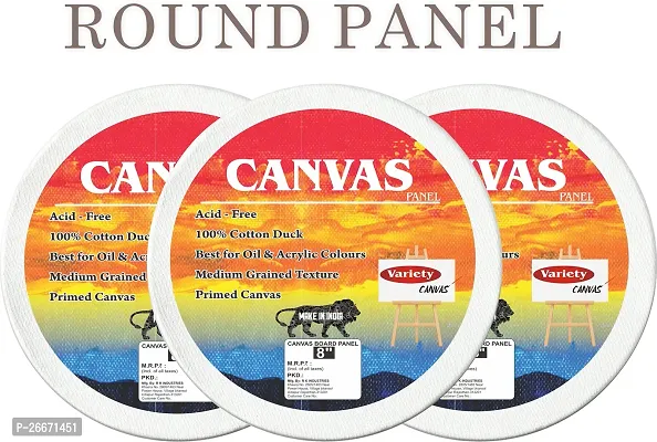 Variety Canvas 8 INCH ROUND CANVAS PANEL Cloth Medium Grain Board Canvas  Set of 3   PURE WHITE