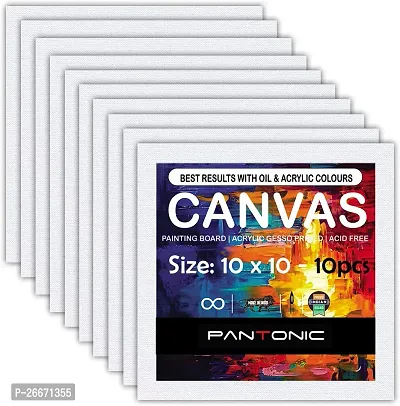 PANTONIC 10 x 10 Artists CANVAS BOARD TRIPLE LAYER PRIMED Cotton Medium Grain Board Canvas, Primed Canvas Board  Set of 10   White