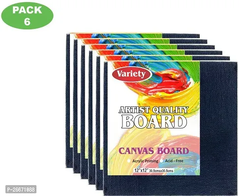 variety 12 x 12 BLK CANVAS BOARD Cotton Medium Grain Board Canvas  Set of 6   Black-thumb2